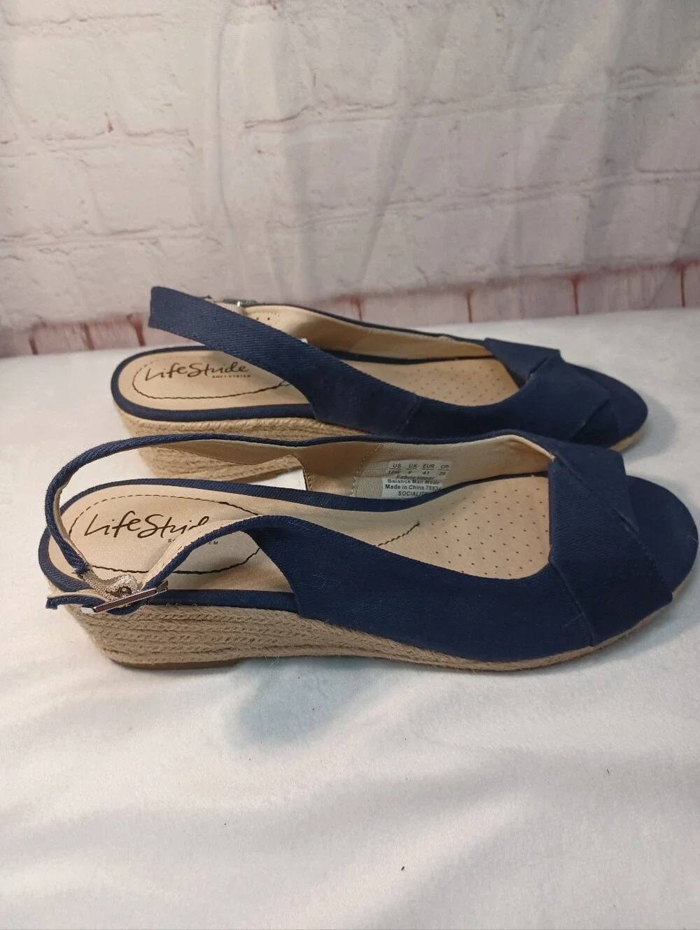 lifestyle navy espadrille wedge sandals slingback peep toe women's 10w